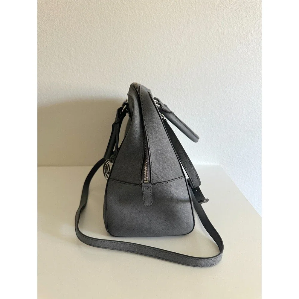 Michael Kors Saffiano Large Dome Satchel Purse Gray Crossbody Detachable Strap